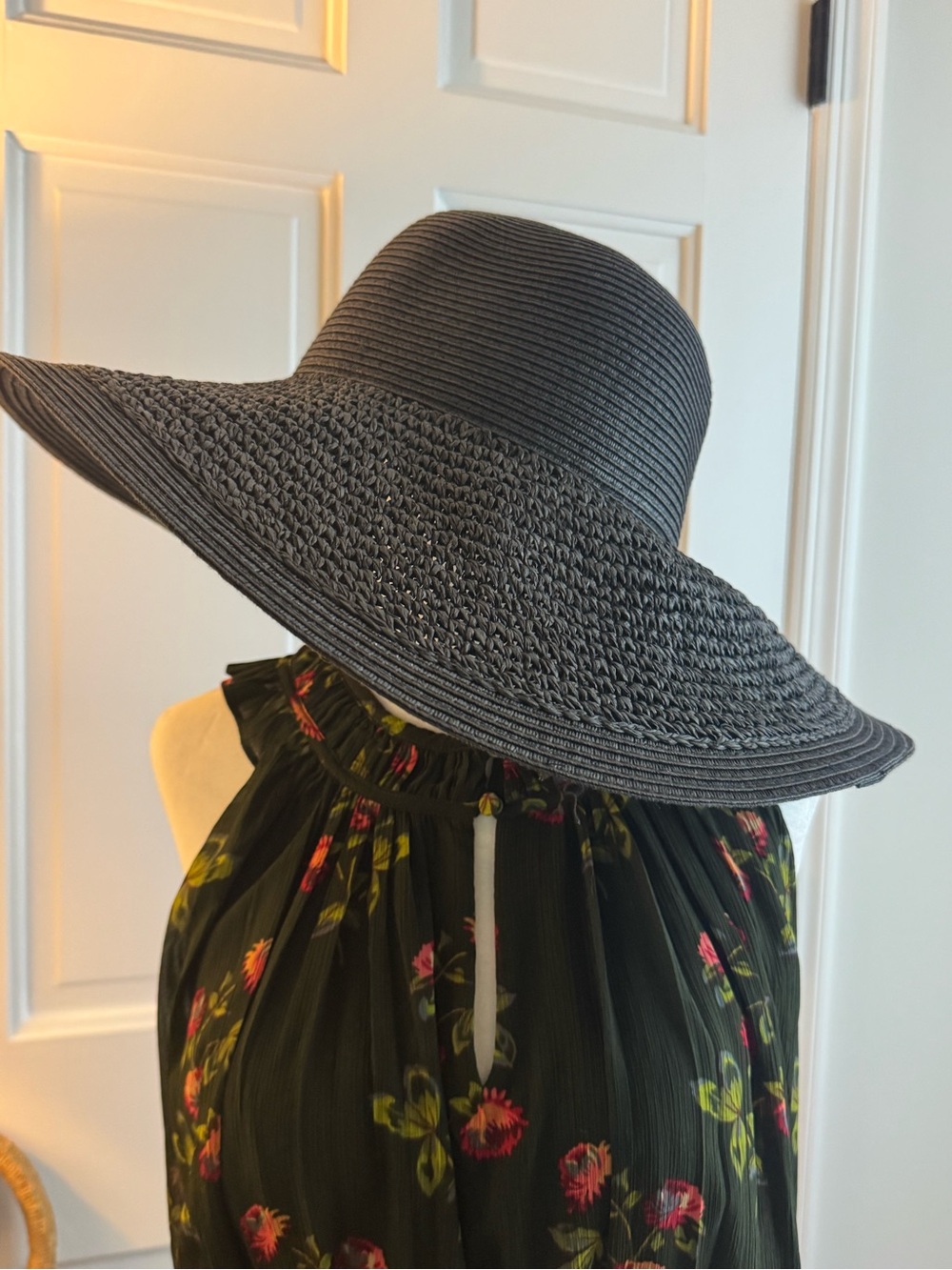 J. Crew Black Wide-Brim Straw Sun Hat